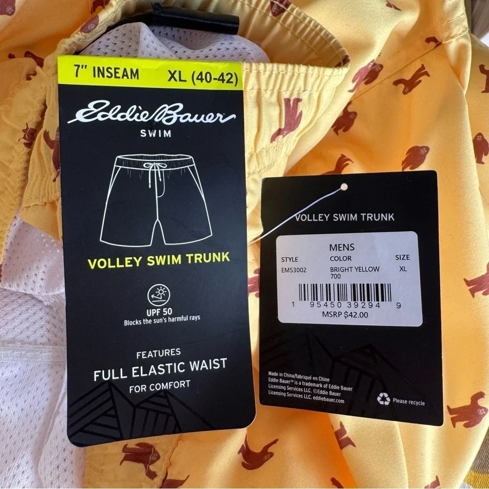 Eddie Bauer NWT yellow Sasquatch Volley swim trunks size XL (40-42)